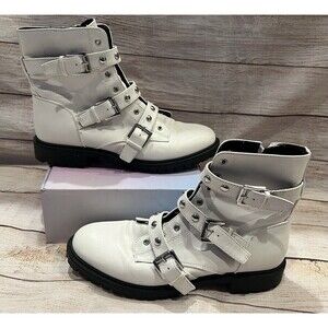 G By Guess Prez White Boots Buckle And Side Zip Closure Size 9.5